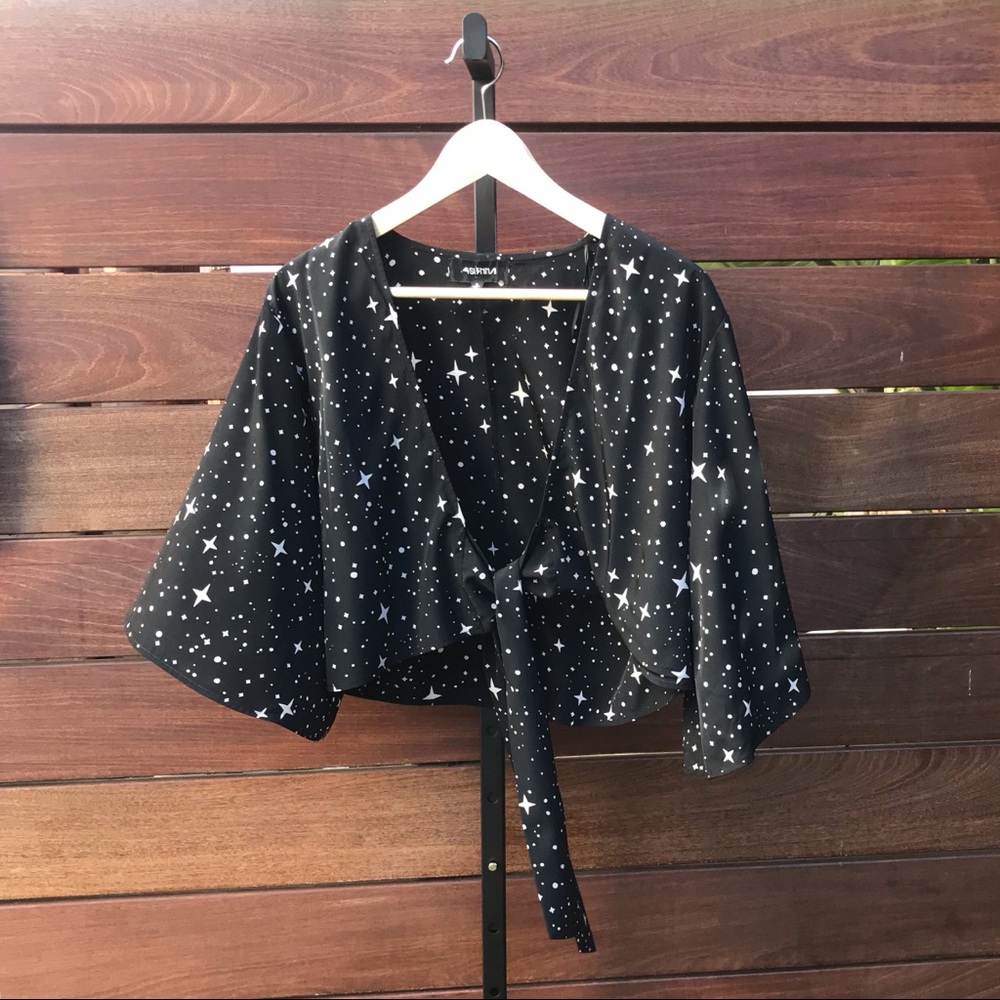 4s13nnai Crop Shrug Star Pattern In Black